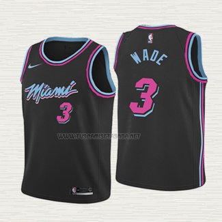 Camiseta Dwyane Wade NO 3 Nino Miami Heat Ciudad 2018-19 Negro