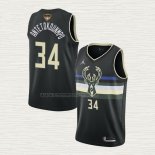 Camiseta Giannis Antetokounmpo NO 34 Milwaukee Bucks Statement 2021 Finals Negro