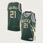 Camiseta Jrue Holiday NO 21 Milwaukee Bucks Earned 2020-21 Verde