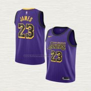 Camiseta LeBron James NO 23 Nino Los Angeles Lakers Ciudad 2019-20 Violeta