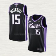 Camiseta Davion Mitchell NO 15 Sacramento Kings Icon 2023-24 Negro