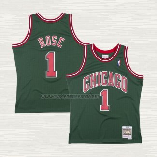 Camiseta Derrick Rose NO 1 Chicago Bulls Mitchell & Ness 2008-09 Verde2