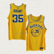 Camiseta Kevin Durant NO 35 Golden State Warriors Hardwood Classic Autentico Amarillo