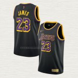 Camiseta LeBron James NO 23 Los Angeles Lakers Earned 2020-21 Negro