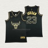 Camiseta Michael Jordan NO 23 Chicago Bulls Golden Edition Negro