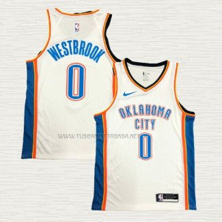 Camiseta Russell Westbrook NO 0 Oklahoma City Thunder Association Blanco