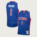 Camiseta Chauncey Billups NO 1 Detroit Pistons Mitchell & Ness 2003-04 Azul