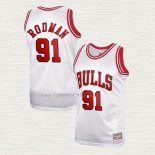 Camiseta Dennis Rodman NO 91 Chicago Bulls Mitchell & Ness 1997-98 Blanco