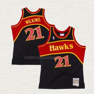 Camiseta Dominique Wilkins NO 21 Atlanta Hawks Mitchell & Ness 1986-87 Negro