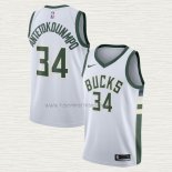 Camiseta Giannis Antetokounmpo NO 34 Milwaukee Bucks Association Blanco