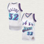 Camiseta Karl Malone NO 32 Utah Jazz Hardwood Classics Throwback Blanco