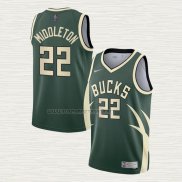 Camiseta Khris Middleton NO 22 Milwaukee Bucks Earned 2020-21 Verde