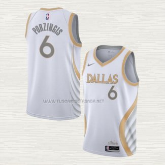 Camiseta Kristaps Porzingis NO 6 Dallas Mavericks Ciudad 2020-21 Blanco