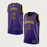 Camiseta LeBron James NO 6 Los Angeles Lakers Statement 2022-23 Violeta