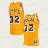 Camiseta Magic Johnson NO 32 Los Angeles Lakers Mitchell & Ness 1984-85 Amarillo