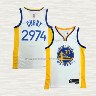 Camiseta Stephen Curry Golden State Warriors 2974th 3 Points Blanco