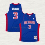 Camiseta Ben Wallace NO 3 Detroit Pistons Hardwood Classics Throwback Azul