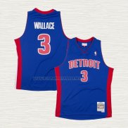 Camiseta Ben Wallace NO 3 Detroit Pistons Hardwood Classics Throwback Azul