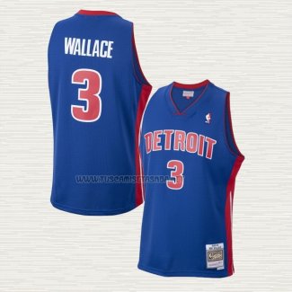 Camiseta Ben Wallace NO 3 Detroit Pistons Mitchell & Ness 2003-04 Azul