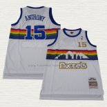 Camiseta Carmelo Anthony NO 15 Denver Nuggets Mitchell & Ness 2003-04 Blanco