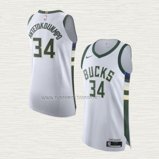 Camiseta Giannis Antetokounmpo NO 34 Milwaukee Bucks Association Autentico Blanco