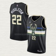 Camiseta Khris Middleton NO 22 Milwaukee Bucks Statement 2020-21 Negro