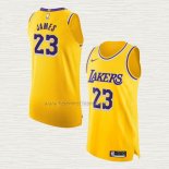Camiseta LeBron James NO 23 Los Angeles Lakers Icon Autentico Amarillo