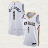 Camiseta Zion Williamson NO 1 New Orleans Pelicans Association 2020-21 Blanco