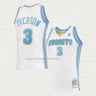 Camiseta Allen Iverson NO 3 Denver Nuggets Mitchell & Ness 2006-07 Blanco