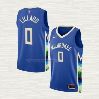 Camiseta Damian Lillard NO 0 Milwaukee Bucks Ciudad 2022-23 Azul