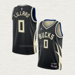 Camiseta Damian Lillard NO 0 Milwaukee Bucks Statement 2022-23 Negro