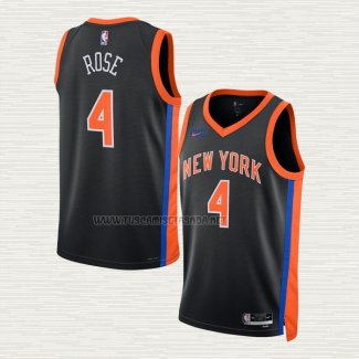 Camiseta Derrick Rose NO 4 New York Knicks Ciudad 2022-23 Negro