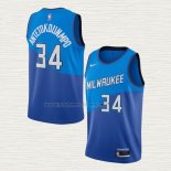 Camiseta Giannis Antetokounmpo NO 34 Milwaukee Bucks Ciudad 2020-21 Azul