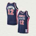 Camiseta John Stockton NO 12 USA 1992 Azul