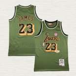 Camiseta Lebron James NO 23 Los Angeles Lakers Mitchell & Ness 2018-19 Verde