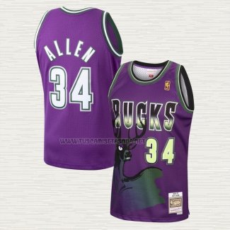 Camiseta Ray Allen NO 34 Milwaukee Bucks Mitchell & Ness 1996-97 Violeta