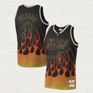 Camiseta Allen Iverson NO 3 Philadelphia 76ers Flames Negro