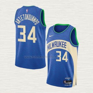 Camiseta Giannis Antetokounmpo NO 34 Milwaukee Bucks Ciudad 2023-24 Azul