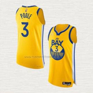 Camiseta Jordan Poole NO 3 Golden State Warriors Statement Autentico 2022 Oro