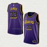 Camiseta LeBron James NO 23 Los Angeles Lakers Statement 2022-23 Violeta