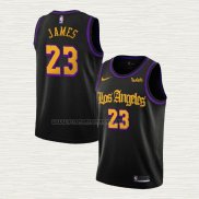 Camiseta Lebron James NO 23 Los Angeles Lakers Ciudad 2019-20 Negro