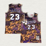 Camiseta Lebron James NO 23 Los Angeles Lakers Mitchell & Ness Lunar New Year Violeta