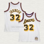 Camiseta Magic Johnson NO 32 Los Angeles Lakers Mitchell & Ness 1984-85 Blanco
