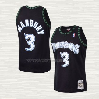 Camiseta Stephon Marbury NO 3 Minnesota Timberwolves Mitchell & Ness 1997-98 Negro